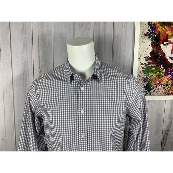 Untuckit Men’s Dress Shirt Long Sleeve Button Up Gray Check Size Large Cotton - Picture 4 of 12
